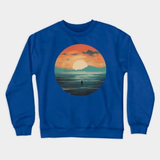 Romantic Sci-Fi Planet Lonely Wanderer Orange Sky Design Crewneck Sweatshirt